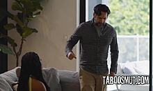 pervy stud doggystyles cheating ebony girlfriend's stepsis cowgirl