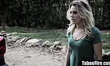 fake instructor pulls over blonde teen for rough outdoor deepthroat face fuck