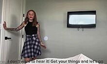 Wanna sneak in some dirty morning sex with your cute skinny blonde stepsis before school in her bra skirt sneakers?