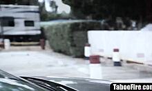 fake instructor pulls over blonde teen for rough outdoor deepthroat face fuck