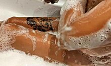 tanned big tits stepsis in bathroom 😍 wet pussy play and boob bounce 💦