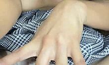 Sweet innocent babe in miniskirt rubs her juicy pussy so teasingly