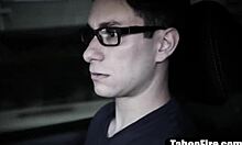 fake instructor pulls over blonde teen for rough outdoor deepthroat face fuck