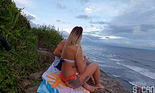 tranny fucks hot blonde beach pickup anal outdoors in lingerie crossdressing fetish