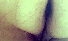 Latina BBW with big hairy ass masturbates solo on bed in homemade close-up