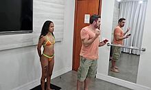 backstage with tiny carioca dessinha she screams feeling two cocks stretch her pussy first time