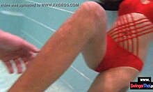 amateur teen couple teases foreplay in public pool then bangs doggystyle outdoors