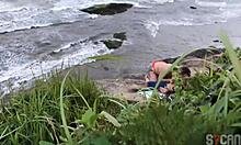 tranny fucks hot blonde beach pickup anal outdoors in lingerie crossdressing fetish