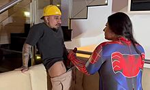 spider woman milf slurps fat cock balls deep in halloween big ass fetish ride