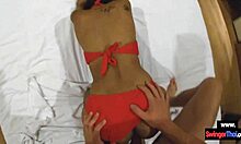 amateur teen couple teases foreplay in public pool then bangs doggystyle outdoors