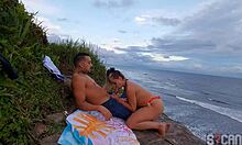 tranny fucks hot blonde beach pickup anal outdoors in lingerie crossdressing fetish