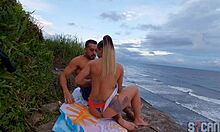 tranny fucks hot blonde beach pickup anal outdoors in lingerie crossdressing fetish