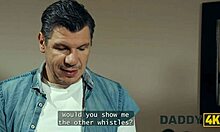 Daddy4k hot gf cheats quietly with father-in-law while watching tv