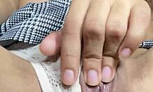 innocent latina babe rubs tight pussy till juicy orgasm