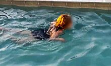 Beautiful stepmom flashes tits at pool craving public cock