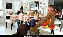 Stepdad's dick sucked until stepbrother and mom catch the bent over young mouth action