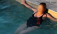 Beautiful stepmom flashes tits at pool craving public cock