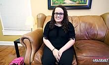 Busty Brunette Harper B Sucks Cock Then Gets Bent Over Banged and Jizzed on Tits