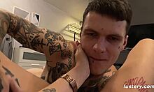 igor pins lera down for intense close-up pussy licking and submission