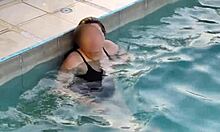 Beautiful stepmom flashes tits at pool craving public cock