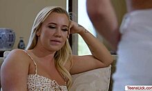 Blonde Teen Sneaks Peek at Roommate's Dorm Secrets