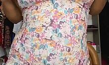 bbw mature wife rides huge dildo showing off her fat ass and shaved pussy under dress