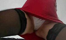 amoul slut in red satin dress bends over for pov deepthroat and ass lick!