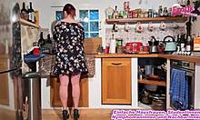 chubby german housewife with saggy tits fucks fat belly in kitchen