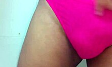 trans crossdresser sniffs erotic panties while stroking cock solo