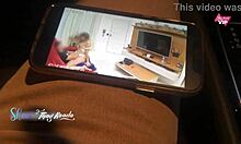 corny husband catches hot wife fucking friend on home sofa security cam cumshot