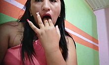 horny brunette teen masturbates her tight pussy moaning loud for you