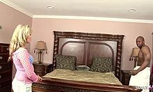 Flexible blonde tricks stepmom's black big dick lover into home-alone interracial cheating doggystyle pound