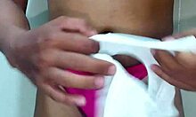 trans crossdresser sniffs erotic panties while stroking cock solo