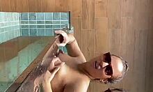 Busty Girlfriend Straddles Poolside with Hidden Toy Tease