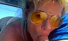 blonde slut fucked hard outdoors then huge facial cumshot