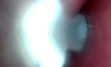 semen floods cervix in wide-stretched gaping pussy endoscope close-up
