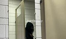 Joanfantasy rams DILDO deep in ebony PUSSY solo bathroom masturbation with BUTTPLUG
