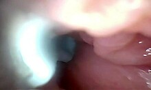 semen floods cervix in wide-stretched gaping pussy endoscope close-up