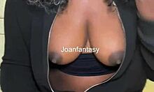 Joanfantasy rams DILDO deep in ebony PUSSY solo bathroom masturbation with BUTTPLUG