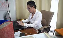 secretary slut caught on cam fucking her pussy with office dildo?