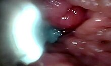 semen floods cervix in wide-stretched gaping pussy endoscope close-up