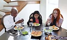 curvy redhead milf wife shares husband's bbc with horny asian teen in wild threesome