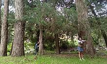 old peasant rips clothes off young college girl in field