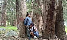 old peasant rips clothes off young college girl in field