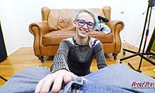 blue haired nerd raven fingers skinny pussy then deepthroats big cock