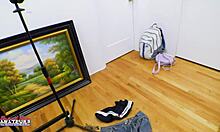 blue haired nerd raven fingers skinny pussy then deepthroats big cock