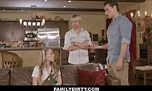 Skinny Blonde Stepdaughter Athena Fleurs Threesome with Stepdad and Brother