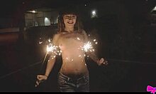 hey check honey gold dakota marr topless outdoors sparklers