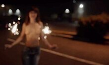 hey check honey gold dakota marr topless outdoors sparklers
