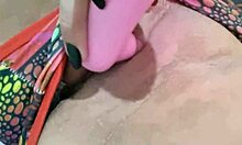 brazilian beauty flashes her swollen clit and big pussy with vibrator play